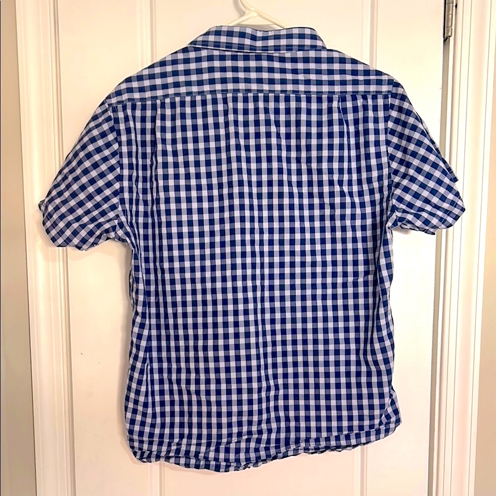 Nautica Navy Checkered Gingham Plaid Boys Button Down Shirt Short Sleeve - Picture 2 of 8